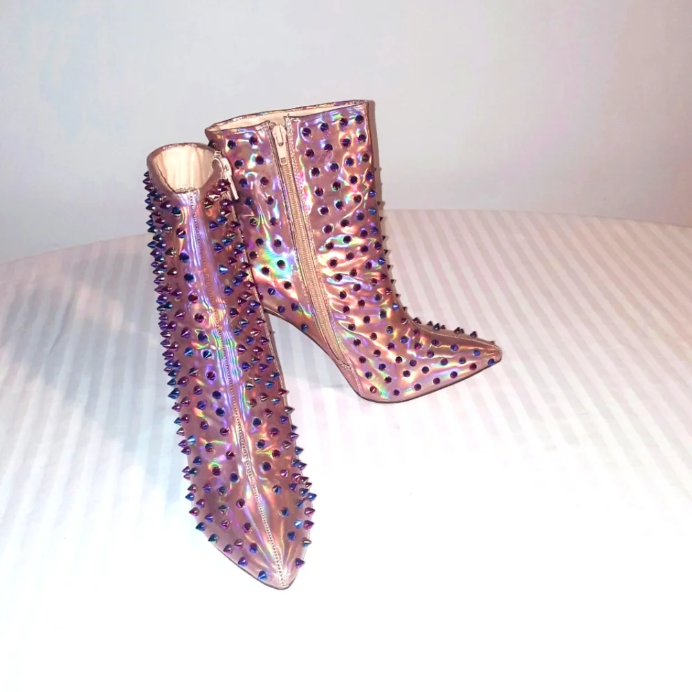 Pink Studded Stiletto Ankle Boots Size 8.5